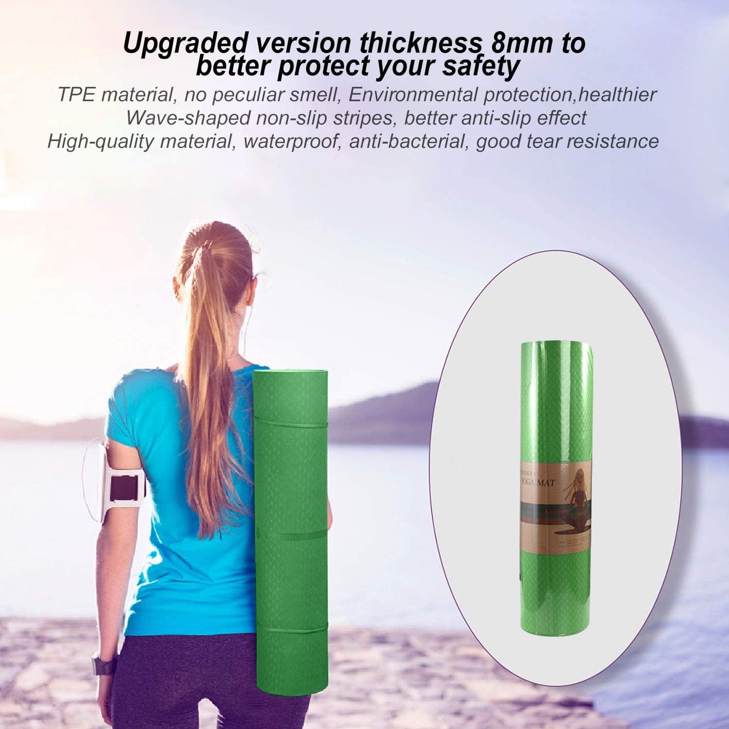 Yoga Mat 72 X 24'' Exercise Mats 8Mm TPE Non-Slip Extra Thick High-Density Eco Friendly for Yoga Workout Pilates Yoga Mats for Women Men